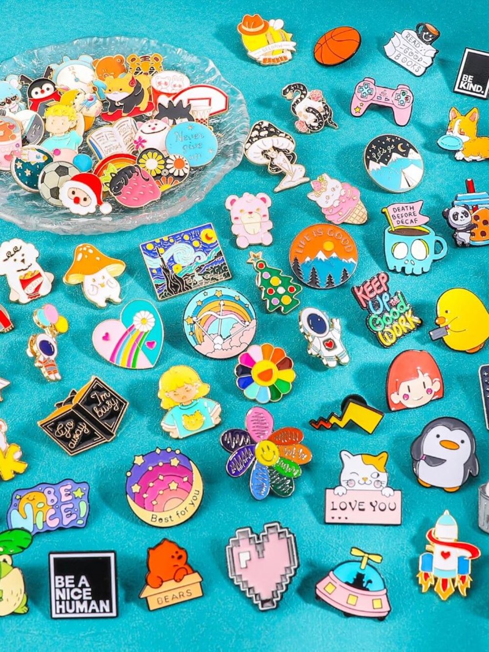 30/60/100 Mixed Cute Enamel Pins Bulk for Women & Girls,Funny Anime Backpack Pin - Picture 3 of 7